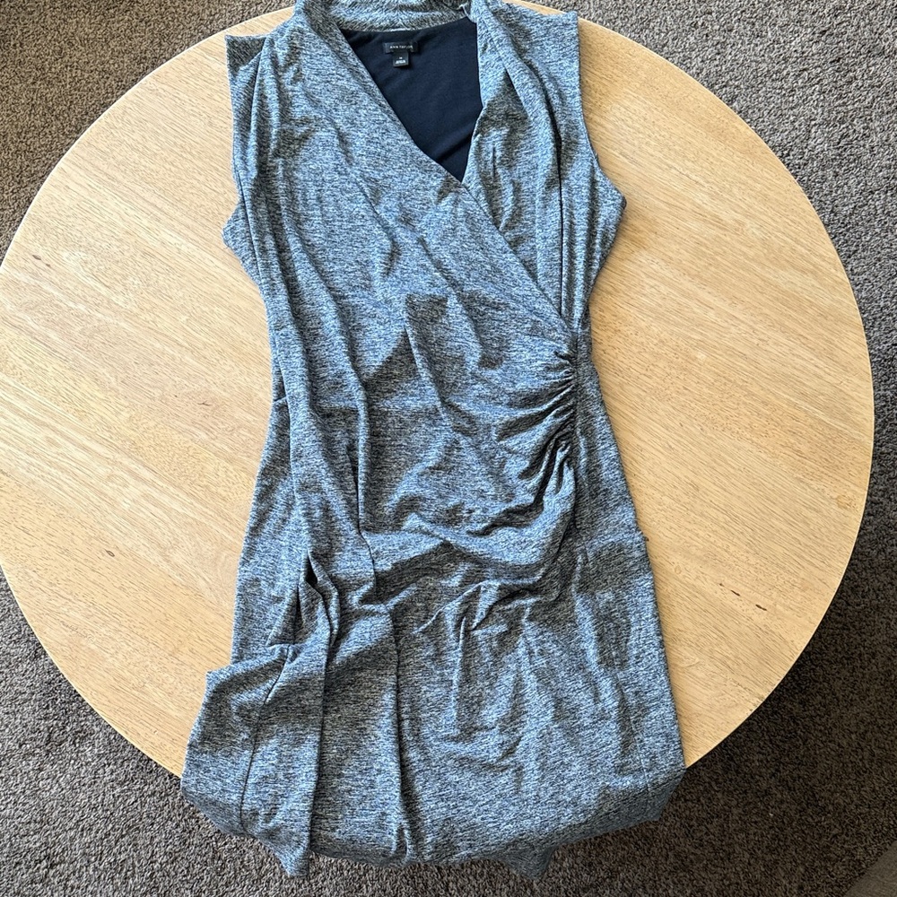 Ann Taylor Asymmetrical Gray Wrap Dress